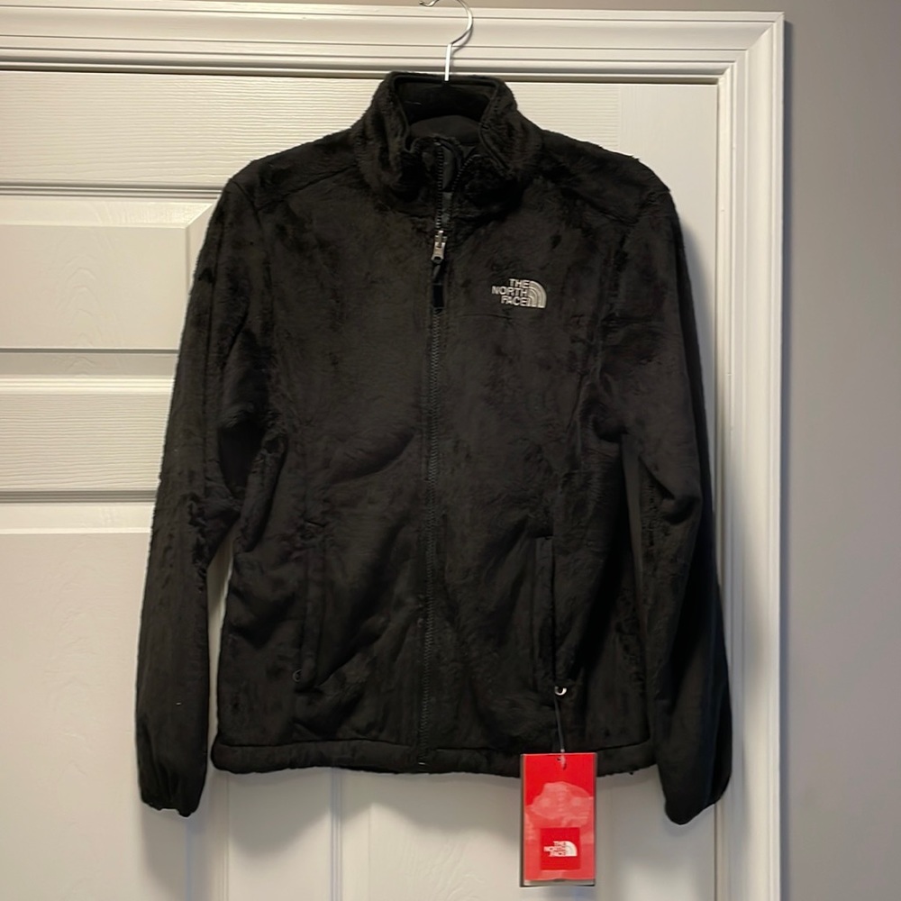 North Face black furry jacket, size medium, NWT